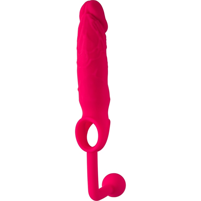 Розовая насадка на пенис с анальной втулкой-шаром. Фотография 5.