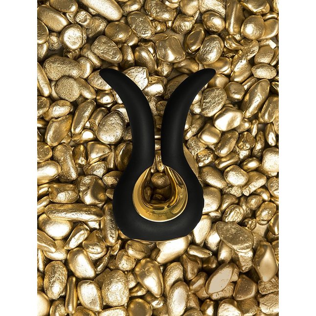 Чёрный сплит-вибратор Gvibe Mini Gold с покрытием золотом. Фотография 4.