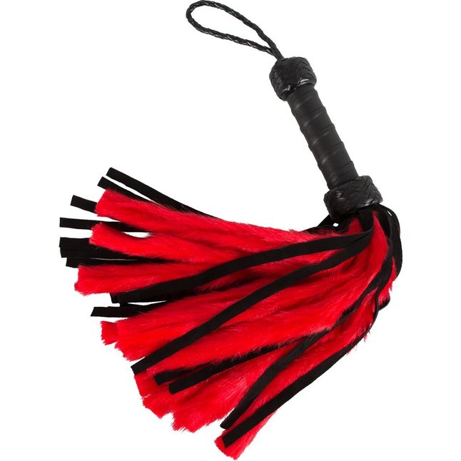 Красно-чёрный флоггер с хвостами из искусственного меха и замши - 45 см - Zado