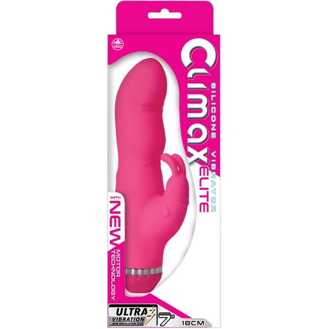 Розовый вибромассажёр Climax Elite со стимулятором клитора - 19,8 см. Фотография 2.