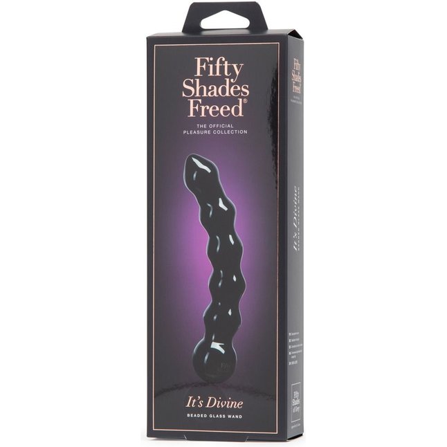 Чёрный стеклянный стимулятор It s Divine Black Glass Beaded Dildo - 20,3 см - Fifty Shades Freed. Фотография 4.