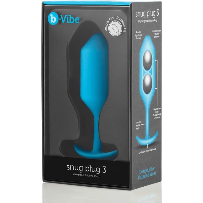 Голубая пробка для ношения B-vibe Snug Plug 3 - 12,7 см. Фотография 6.
