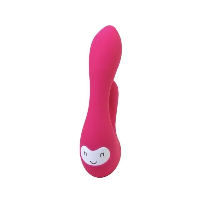 Розовый вибратор Shimoji Happy с клиторальным отростком - 14 см