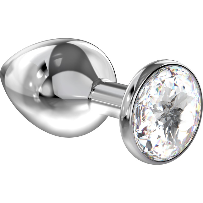 Большая серебристая анальная пробка Diamond Clear Sparkle Large с прозрачным кристаллом - 8 см - Diamond