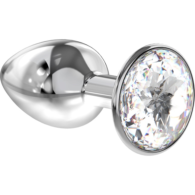 Малая серебристая анальная пробка Diamond Clear Sparkle Small с прозрачным кристаллом - 7 см - Diamond