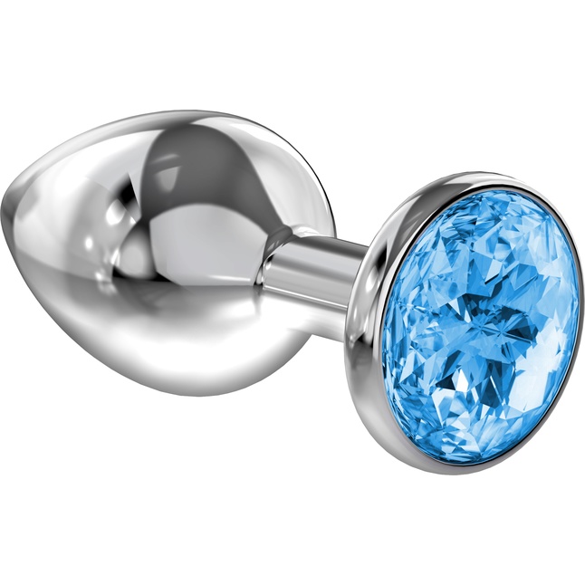 Большая серебристая анальная пробка Diamond Light blue Sparkle Large с голубым кристаллом - 8 см - Diamond