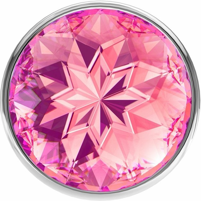Большая серебристая анальная пробка Diamond Pink Sparkle Large с розовым кристаллом - 8 см - Diamond. Фотография 3.