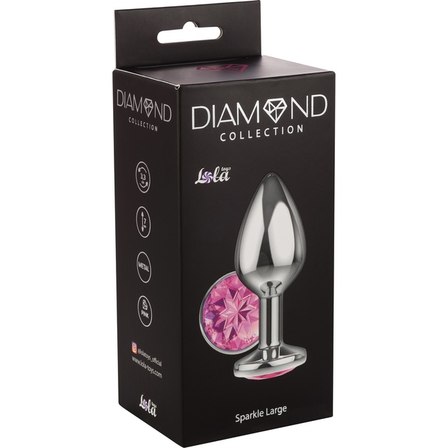 Большая серебристая анальная пробка Diamond Pink Sparkle Large с розовым кристаллом - 8 см - Diamond. Фотография 4.