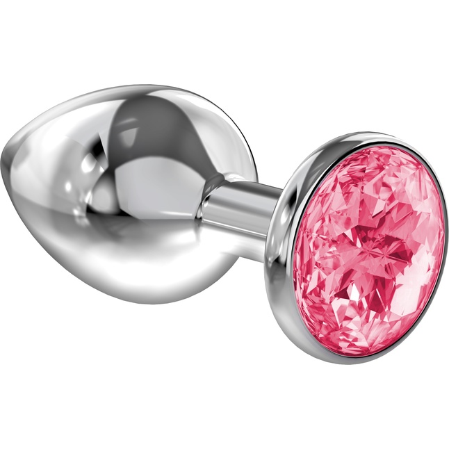 Большая серебристая анальная пробка Diamond Pink Sparkle Large с розовым кристаллом - 8 см - Diamond