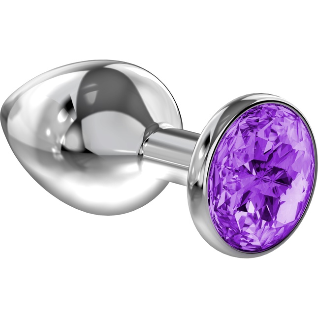 Большая серебристая анальная пробка Diamond Purple Sparkle Large с фиолетовым кристаллом - 8 см - Diamond