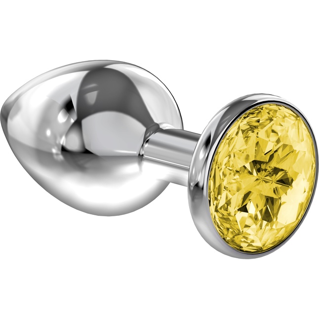 Большая серебристая анальная пробка Diamond Yellow Sparkle Large с жёлтым кристаллом - 8 см - Diamond