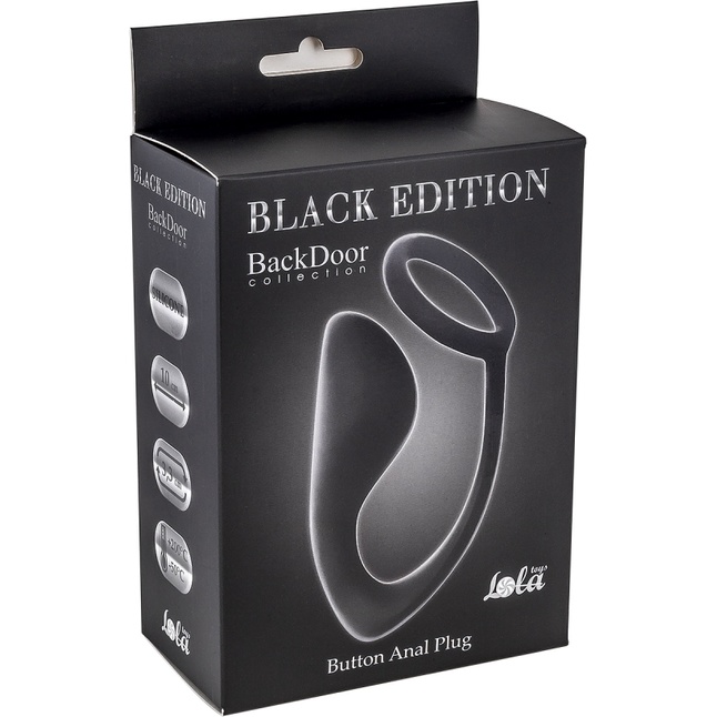 Чёрное эрекционное кольцо с анальной пробкой Button Anal Plug - Back Door Collection Black Edition. Фотография 3.