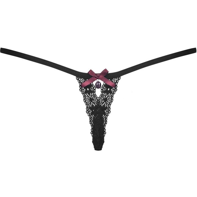 Ажурные трусики-стринги с фиолетовой подвеской и бантиком сзади - Sexy. Фотография 4.