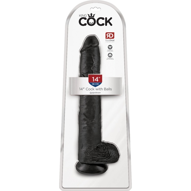Чёрный фаллоимитатор-гигант 14 Cock with Balls - 37,5 см - King Cock. Фотография 5.