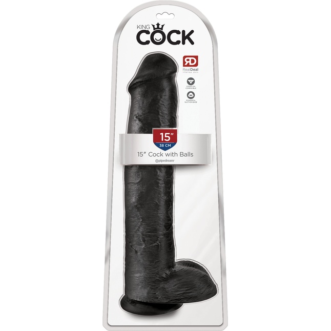 Чёрный фаллоимитатор-гигант 15 Cock with Balls - 40,6 см - King Cock. Фотография 8.