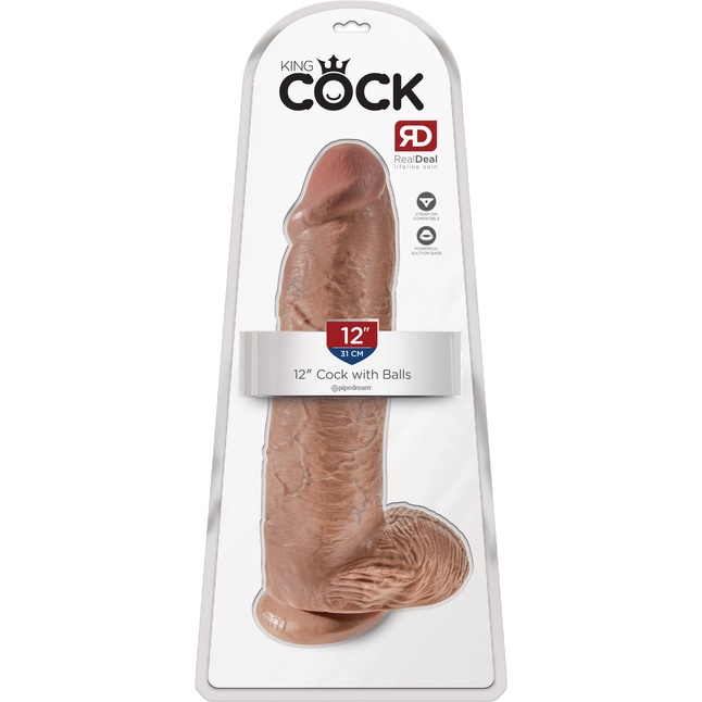 Кофейный фаллоимитатор-гигант 12 Cock with Balls - 30,5 см - King Cock. Фотография 5.