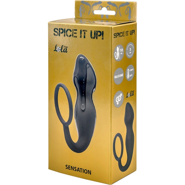 Серое эрекционное кольцо Sensation с анальным стимулятором - Spice It Up. Фотография 2.