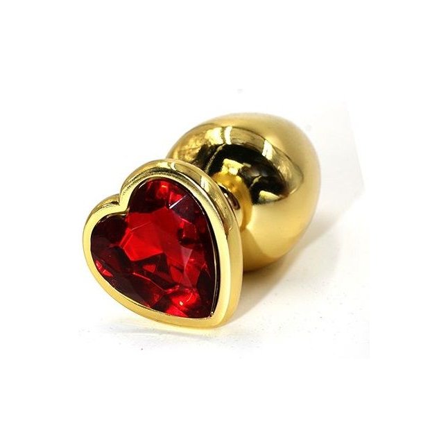 Золотистая алюминиевая анальная пробка с красным кристаллом-сердцем - 8,4 см - Kanikule anal plugs