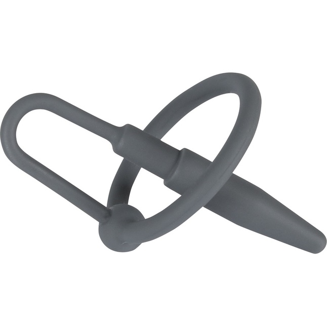Серый уретральный плаг с силиконовым кольцом под головку Penis Plug - You2Toys