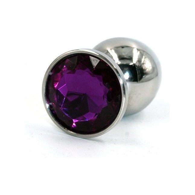 Серебристая средняя анальная пробка с фиолетовым кристаллом - 8 см - Kanikule anal plugs