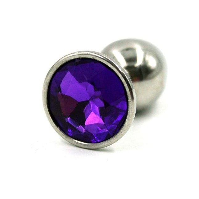 Серебристая малая анальная пробка с фиолетовым кристаллом - 7 см - Kanikule anal plugs