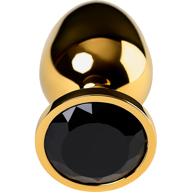 Золотистая анальная втулка со стразом чёрного цвета - 9,5 см - Metal. Фотография 3.
