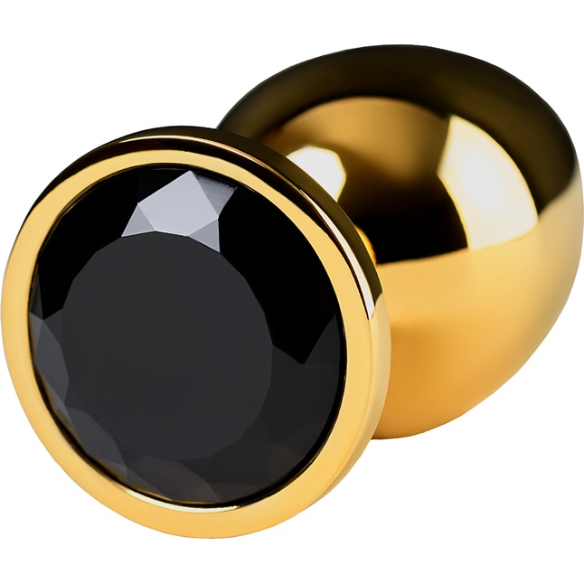 Золотистая анальная втулка со стразом чёрного цвета - 9,5 см - Metal. Фотография 4.