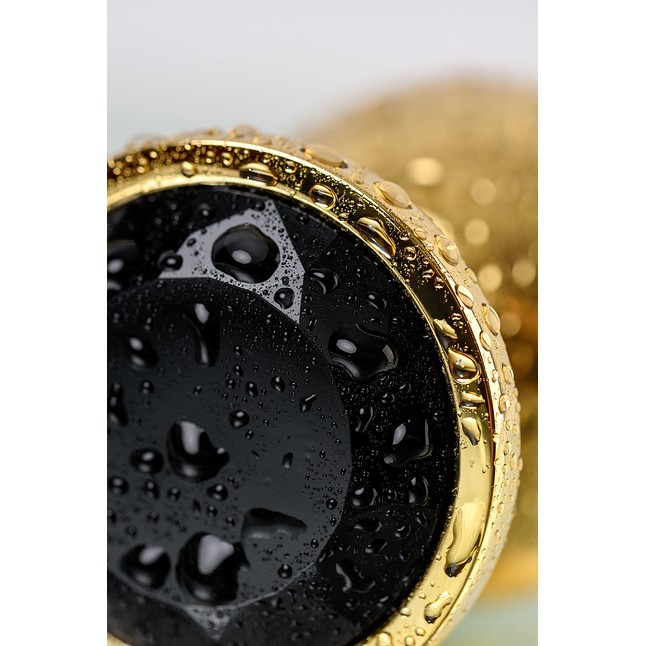 Золотистая анальная втулка со стразом чёрного цвета - 9,5 см - Metal. Фотография 9.