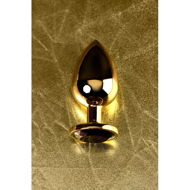 Золотистая анальная втулка со стразом чёрного цвета - 9,5 см - Metal. Фотография 10.
