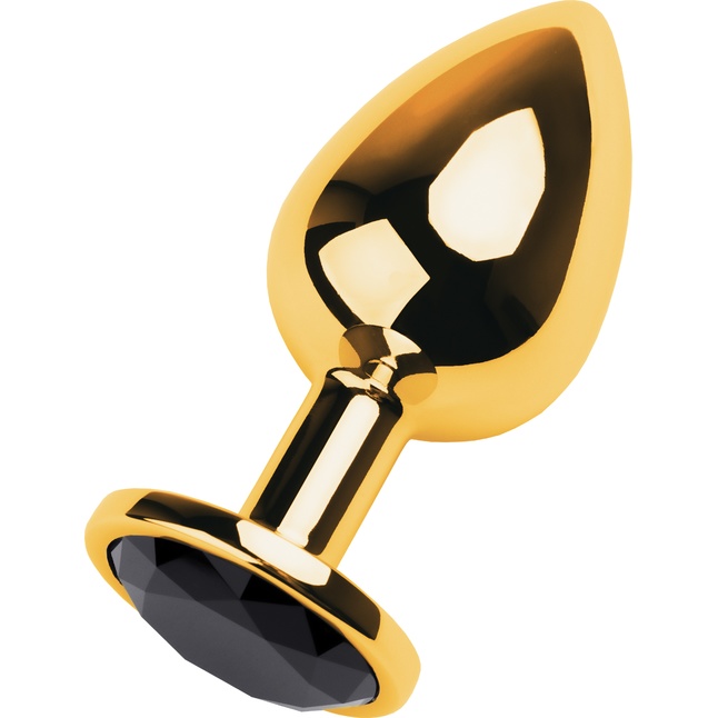 Золотистая анальная втулка со стразом чёрного цвета - 9,5 см - Metal
