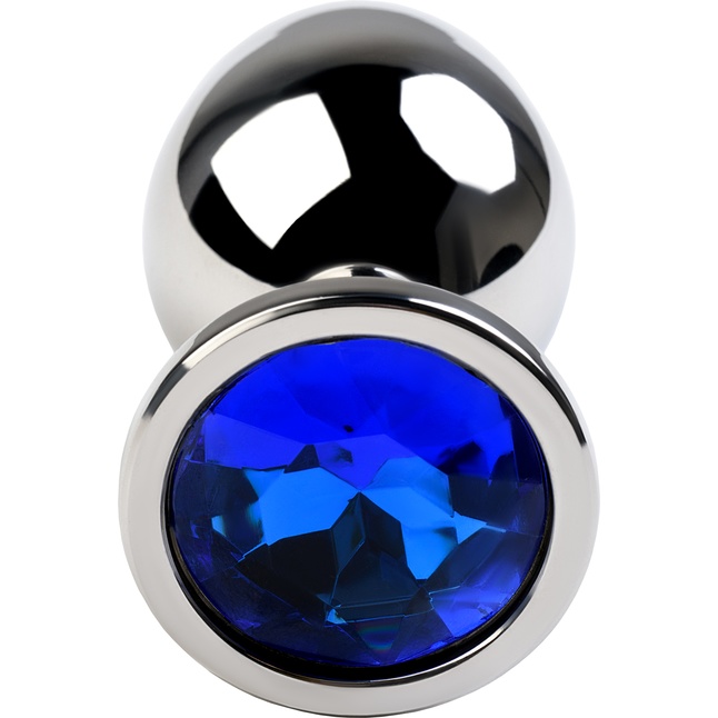 Серебристая анальная втулка с синим кристаллом - 8 см - Metal. Фотография 4.
