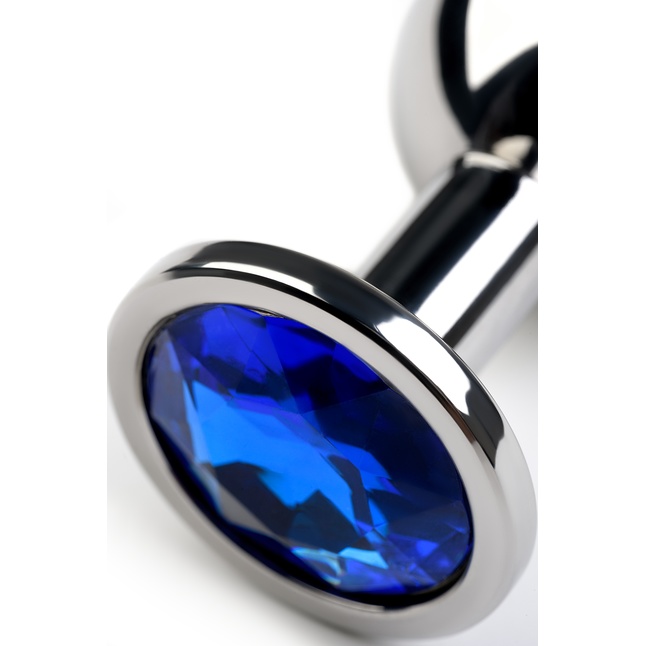 Серебристая анальная втулка с синим кристаллом - 8 см - Metal. Фотография 7.