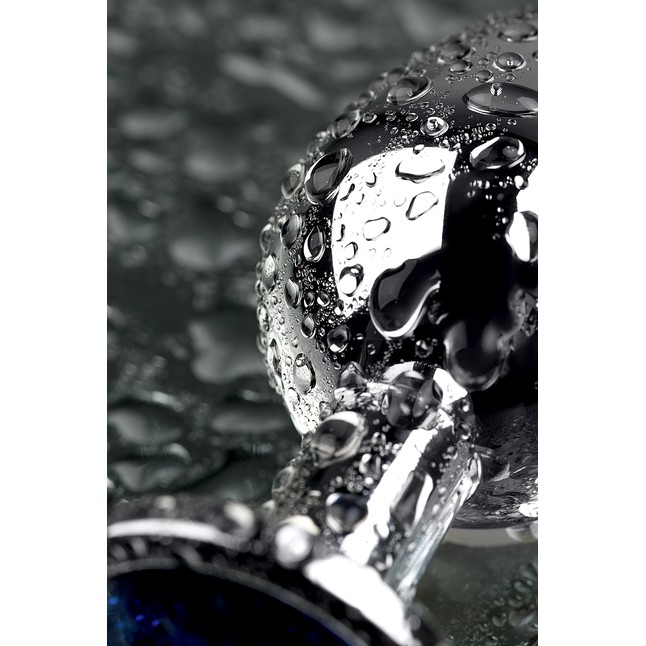 Серебристая анальная втулка с синим кристаллом - 8 см - Metal. Фотография 8.