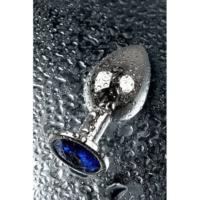 Серебристая анальная втулка с синим кристаллом - 8 см - Metal. Фотография 9.