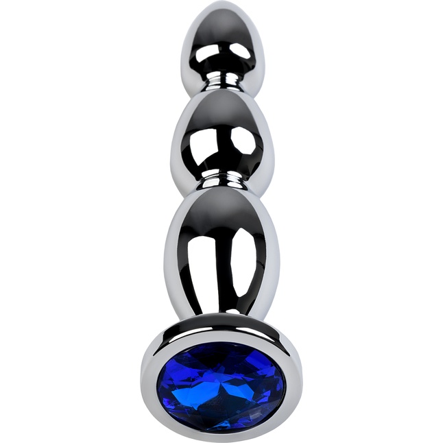 Серебристая анальная ёлочка с синим кристаллом - 14 см - Metal. Фотография 4.