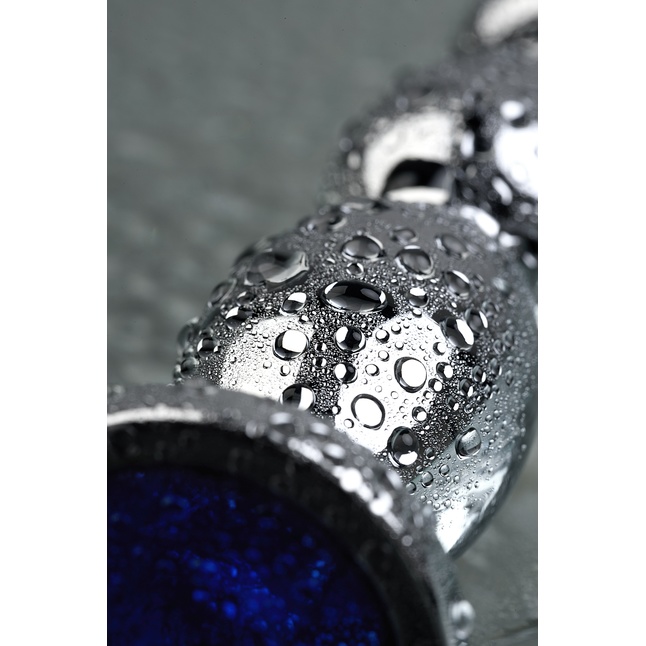 Серебристая анальная ёлочка с синим кристаллом - 14 см - Metal. Фотография 8.