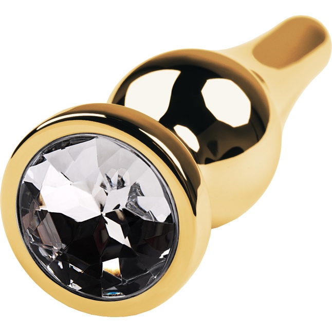 Золотистая каплевидная анальная пробка с прозрачным кристаллом - 10 см - Metal. Фотография 4.