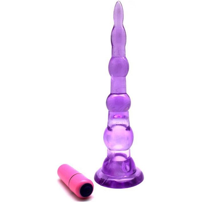 Фиолетовый анальный конус с вибропулькой - 17 см