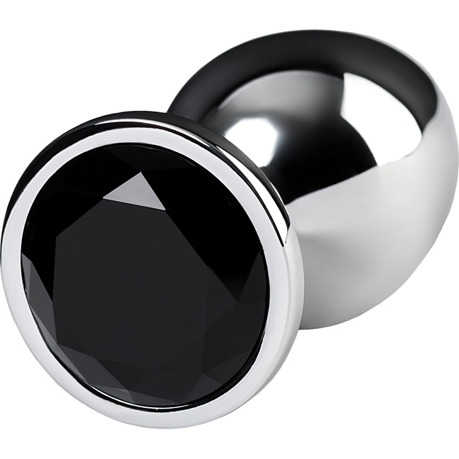 Серебристая анальная втулка с чёрным кристаллом - 9,5 см - Metal. Фотография 5.