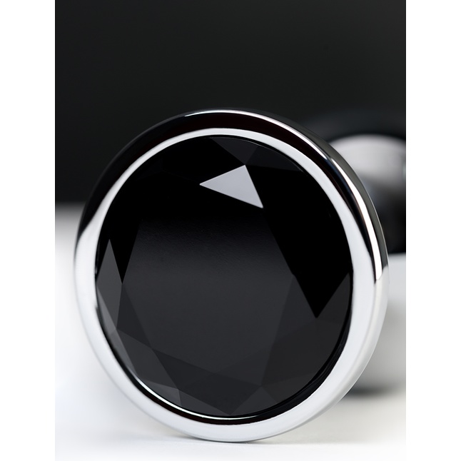 Серебристая анальная втулка с чёрным кристаллом - 9,5 см - Metal. Фотография 7.