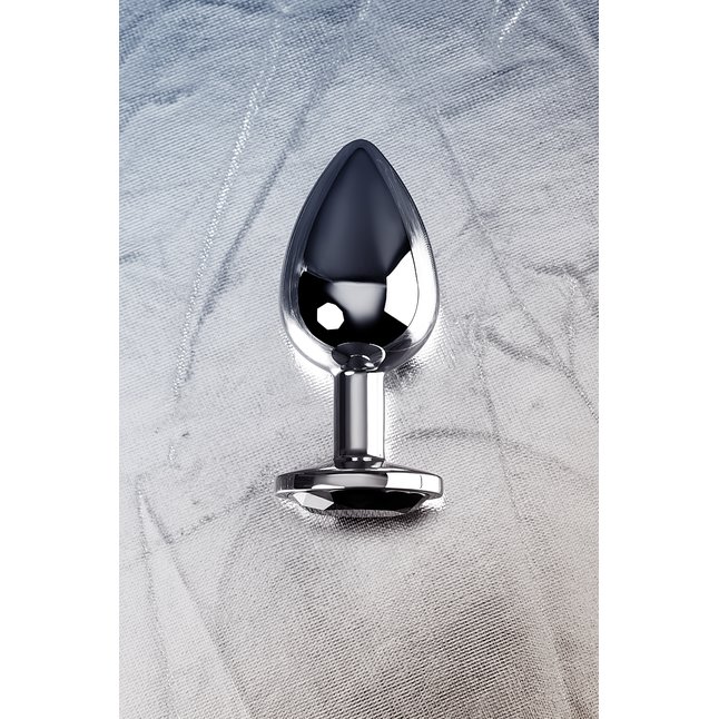 Серебристая анальная втулка с чёрным кристаллом - 9,5 см - Metal. Фотография 10.