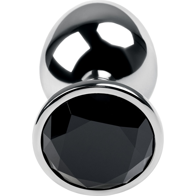 Серебристая анальная пробка с чёрным кристаллом - 9,5 см - Metal. Фотография 4.
