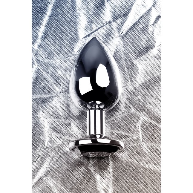 Серебристая анальная пробка с чёрным кристаллом - 9,5 см - Metal. Фотография 9.