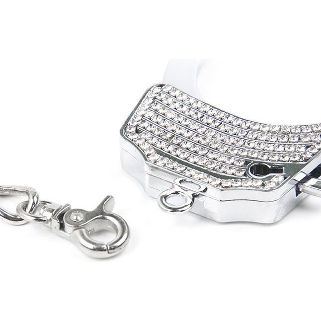 Серебристые наручники Romfun из металла со стразами. Фотография 5.