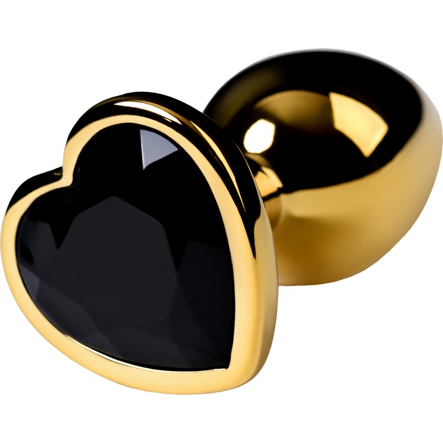 Золотистый анальный плаг с чёрным кристаллом-сердцем - 8,5 см - Metal. Фотография 4.