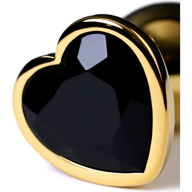 Золотистый анальный плаг с чёрным кристаллом-сердцем - 8,5 см - Metal. Фотография 6.