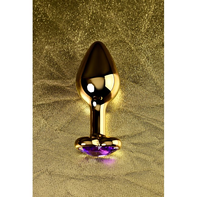 Золотистый анальный плаг с фиолетовым кристаллом-сердцем - 8 см - Metal. Фотография 10.