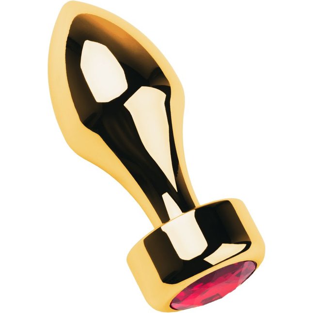 Золотистая каплевидная анальная пробка с красным кристаллом - 9,5 см - Metal. Фотография 2.