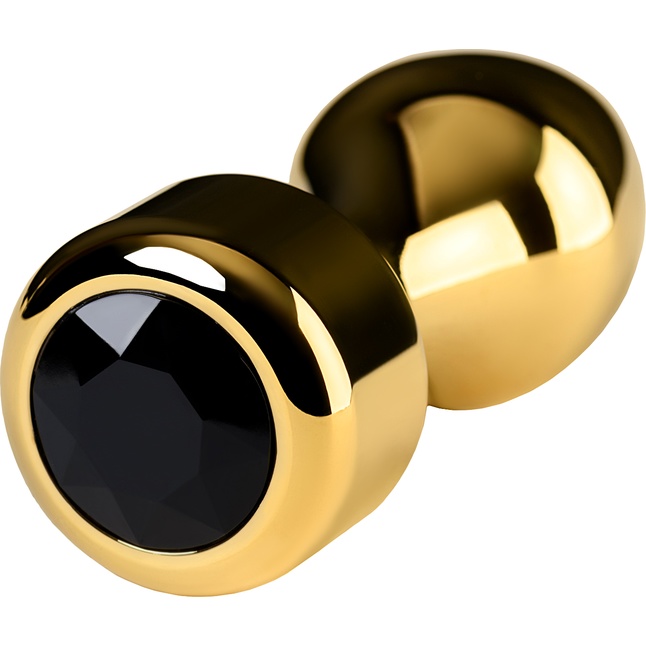 Золотистый каплевидный анальный плаг с чёрным кристаллом - 9,5 см - Metal. Фотография 4.