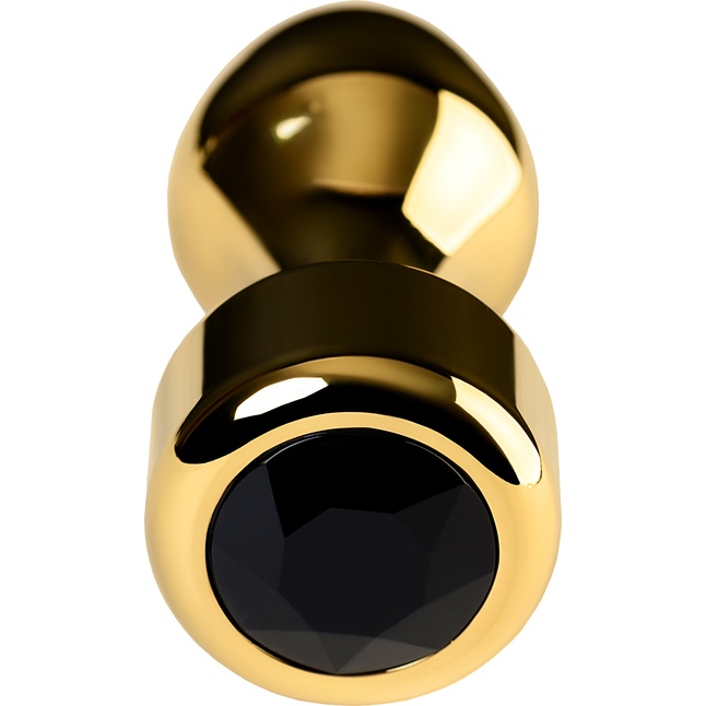 Золотистый каплевидный анальный плаг с чёрным кристаллом - 9,5 см - Metal. Фотография 5.